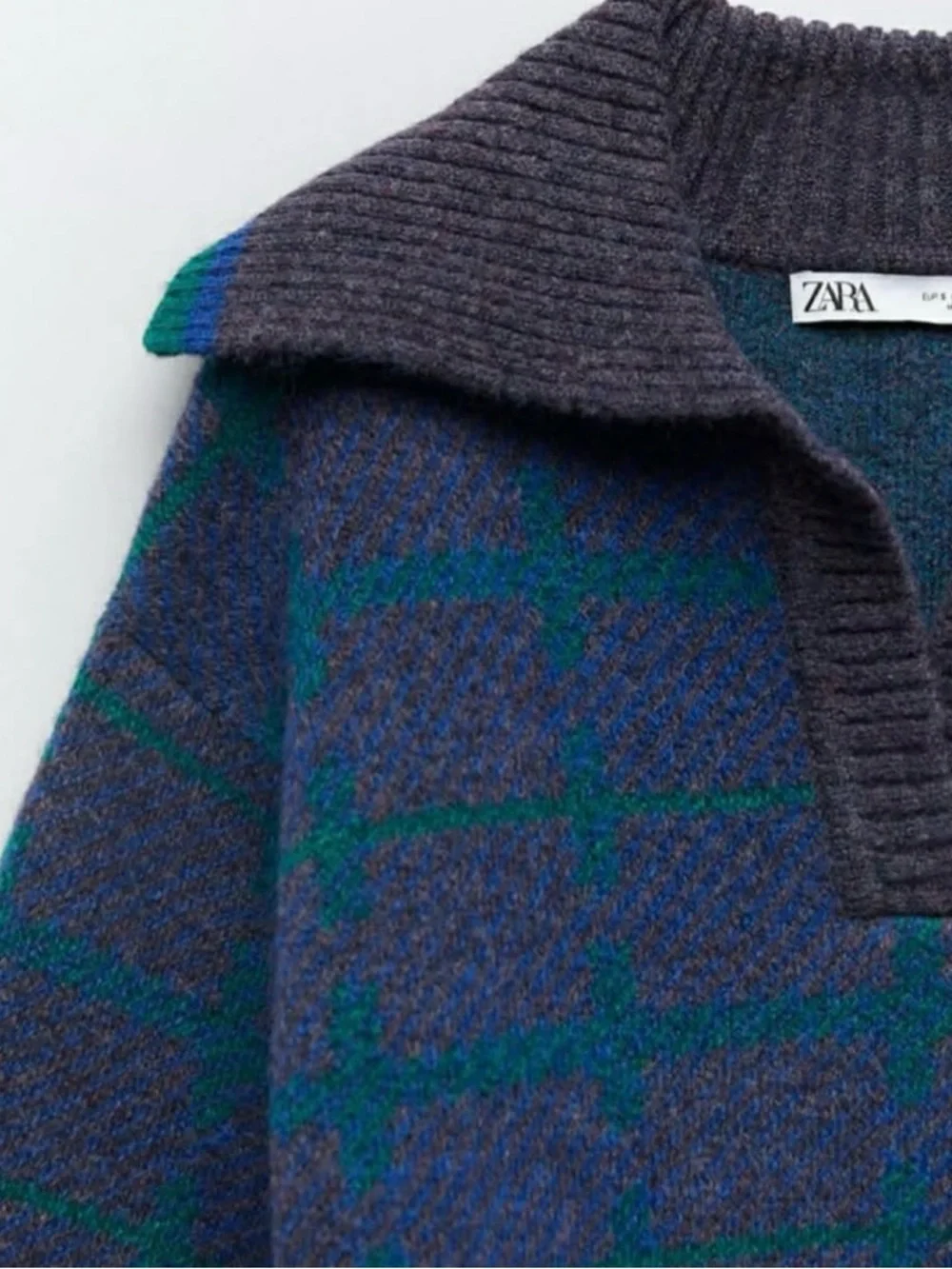 Zara Plaid Knit Sweater | Large - Picture 3 of 6